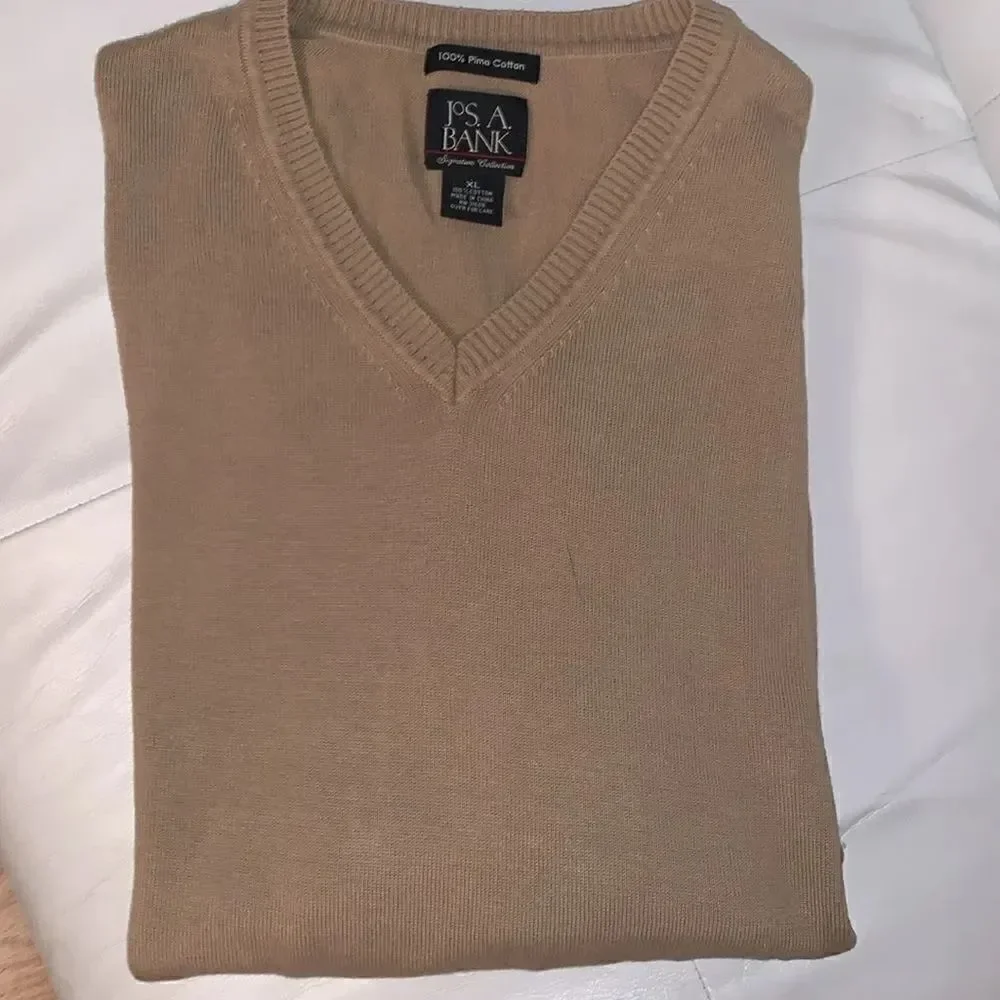 NWT Jos.A.Bank V-Neck Primary Cotton Tan Sweater Men’s Pullover Size XL